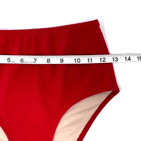 J Crew Bikini Womens Small Off The Shoulder Bikini Set Cherry Red Pique Nylon‎ - Picture 9 of 12